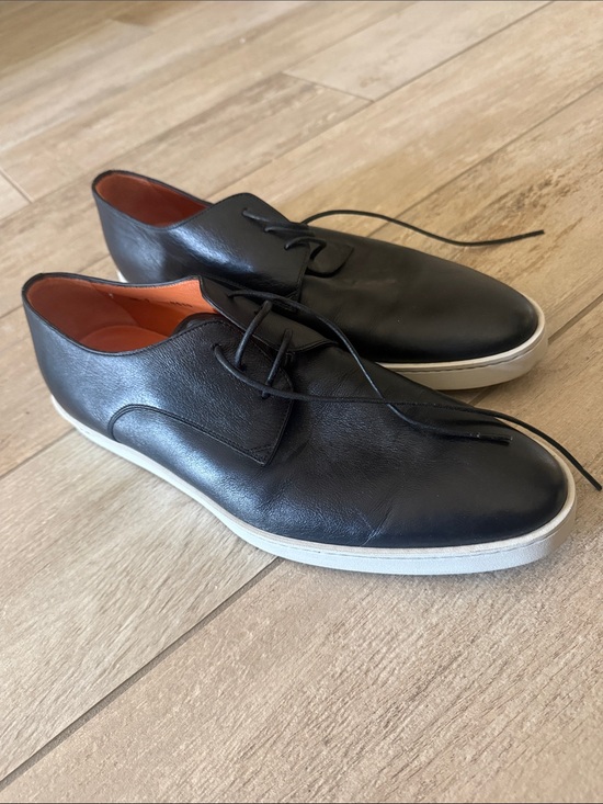 Santoni Men’s Black Leather Lace-Up Sneaker Derby Size 10 EUC main image 4